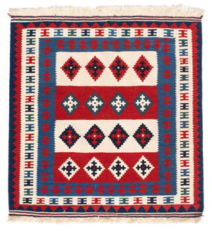 Dywan Kelim - Orientalny kwadratowy  - 106 x 103 cm - niebieski