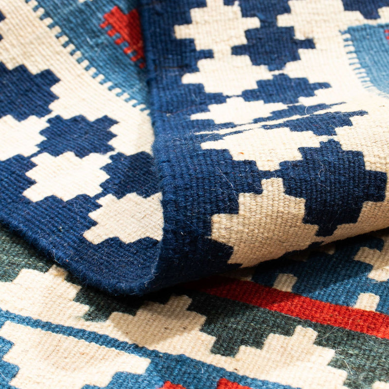 Dywan Kelim - Orientalny kwadratowy  - 100 x 100 cm - niebieski