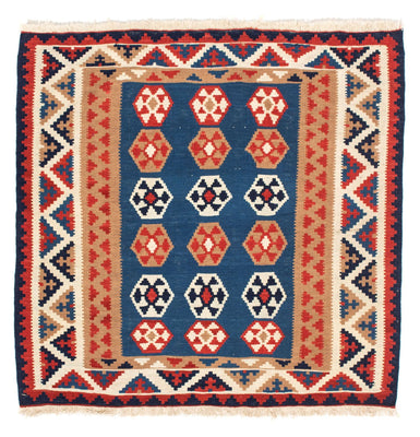Dywan Kelim - Orientalny kwadratowy  - 104 x 102 cm - niebieski