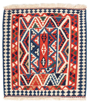 Dywan Kelim - Orientalny kwadratowy  - 111 x 105 cm - czerwony