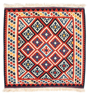 Dywan Kelim - Orientalny kwadratowy  - 106 x 105 cm - czerwony