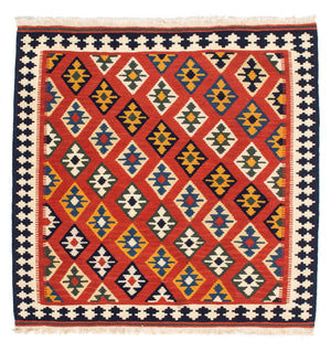 Dywan Kelim - Orientalny kwadratowy  - 106 x 103 cm - czerwony