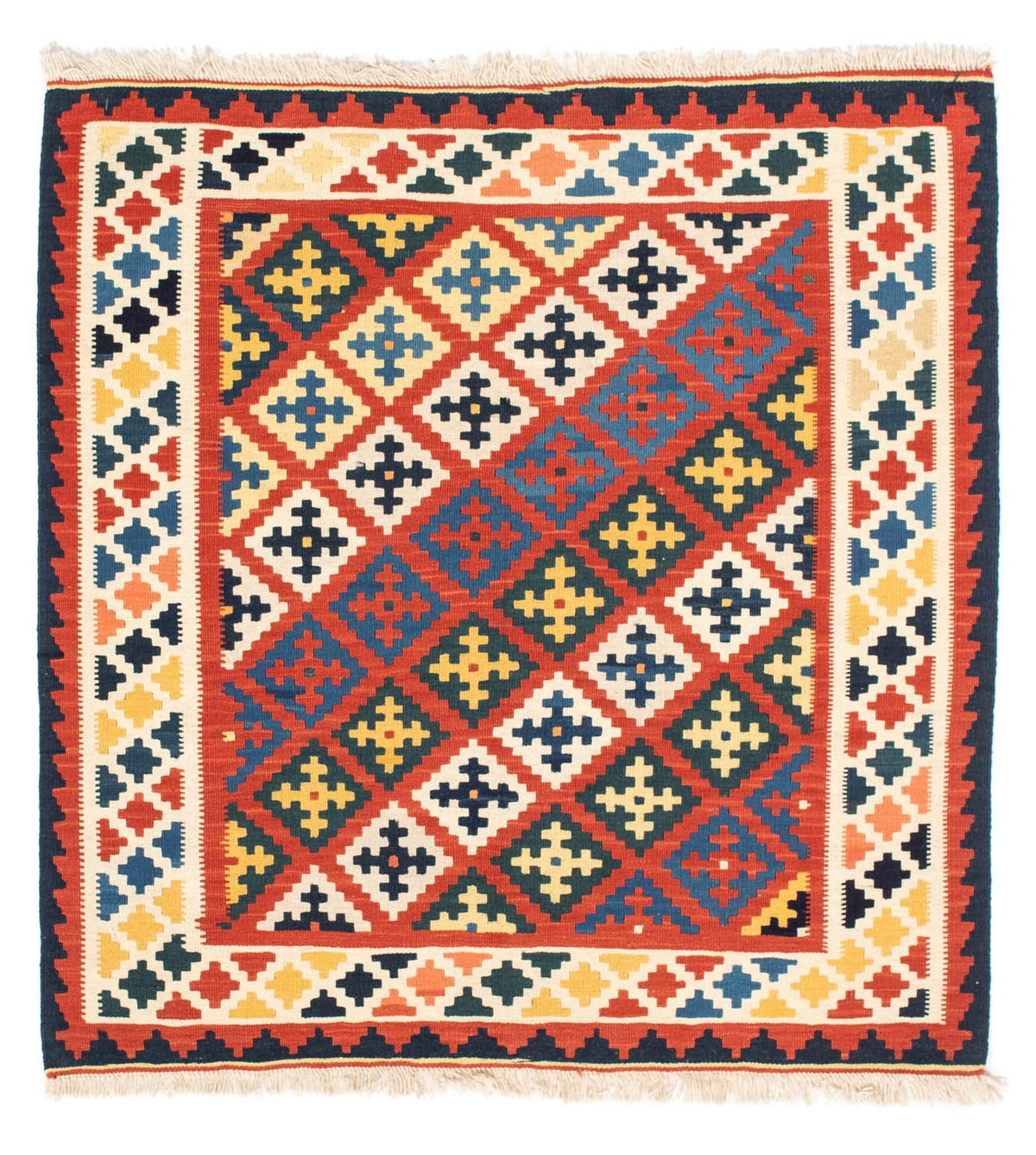 Dywan Kelim - Orientalny kwadratowy  - 106 x 102 cm - ciemna czerwień