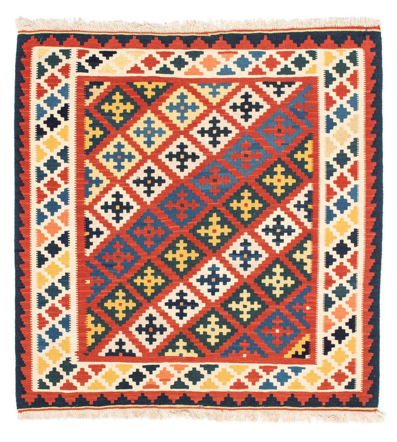 Dywan Kelim - Orientalny kwadratowy  - 106 x 102 cm - ciemna czerwień