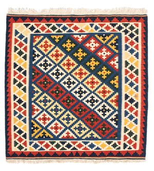 Dywan Kelim - Orientalny kwadratowy  - 101 x 101 cm - beżowy