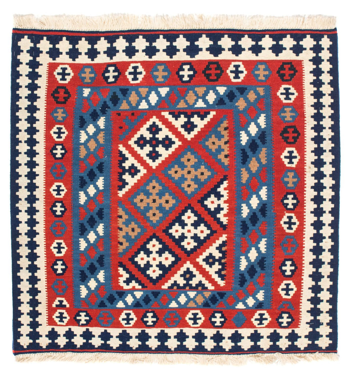 Dywan Kelim - Orientalny kwadratowy  - 103 x 101 cm - czerwony