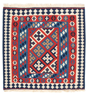 Dywan Kelim - Orientalny kwadratowy  - 103 x 101 cm - czerwony