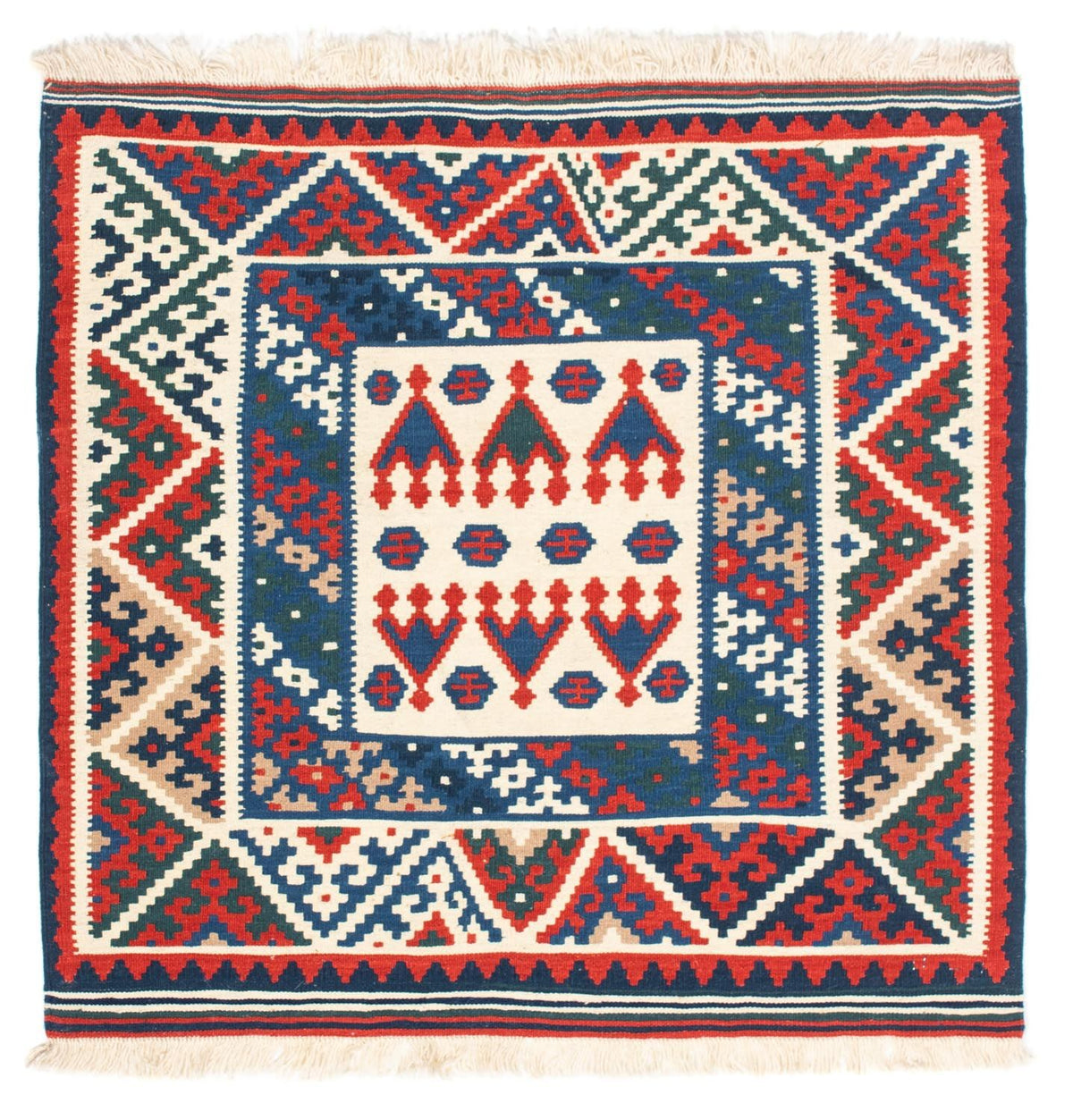 Dywan Kelim - Orientalny kwadratowy  - 101 x 101 cm - beżowy