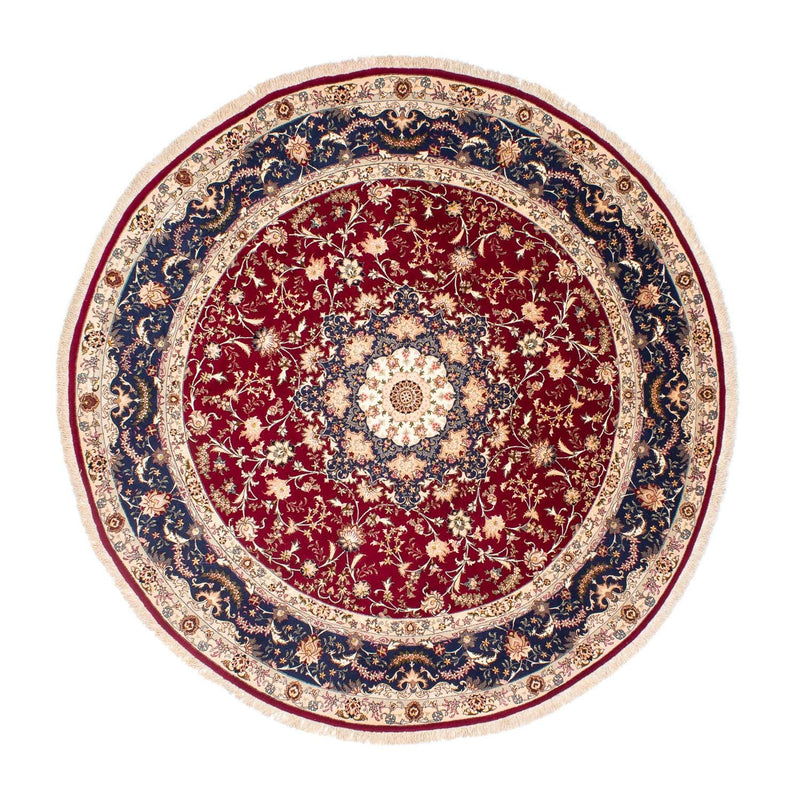 Dywan perski - Tabriz - Królewski okrągły  - 250 x 250 cm - ciemna czerwień