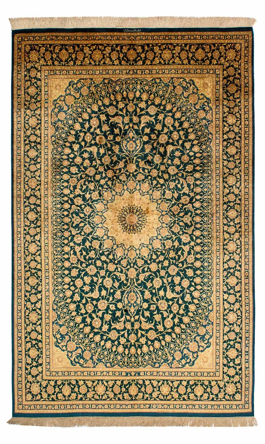 Jedwabny dywan - Ghom Silk - Premium - 216 x 132 cm - ciemnoniebieski