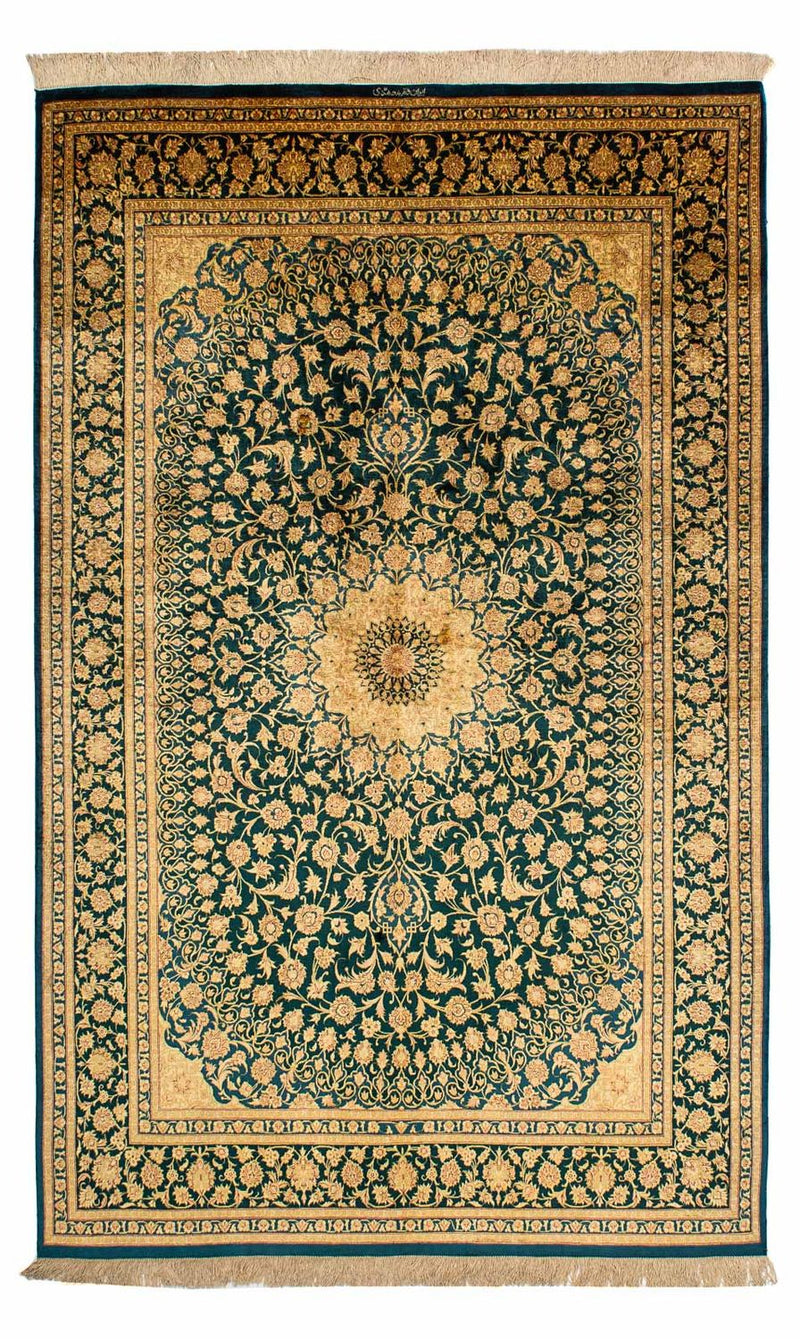 Jedwabny dywan - Ghom Silk - Premium - 216 x 132 cm - ciemnoniebieski