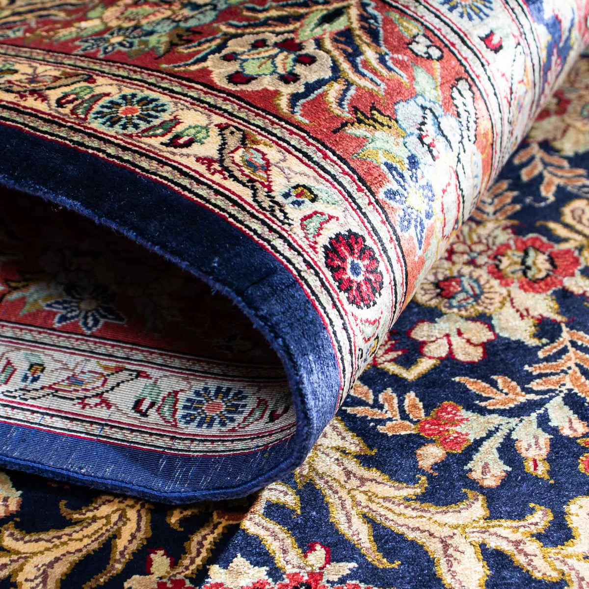 Dywan perski - Ghom - 154 x 103 cm - ciemnoniebieski