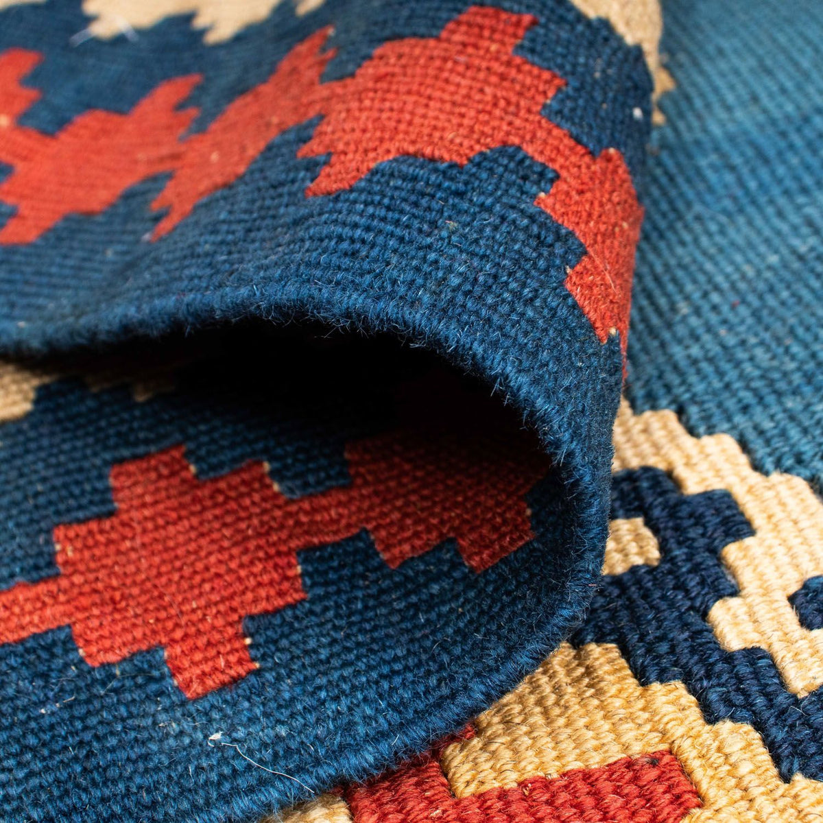 Dywan Kelim - Orientalny - 193 x 152 cm - niebieski