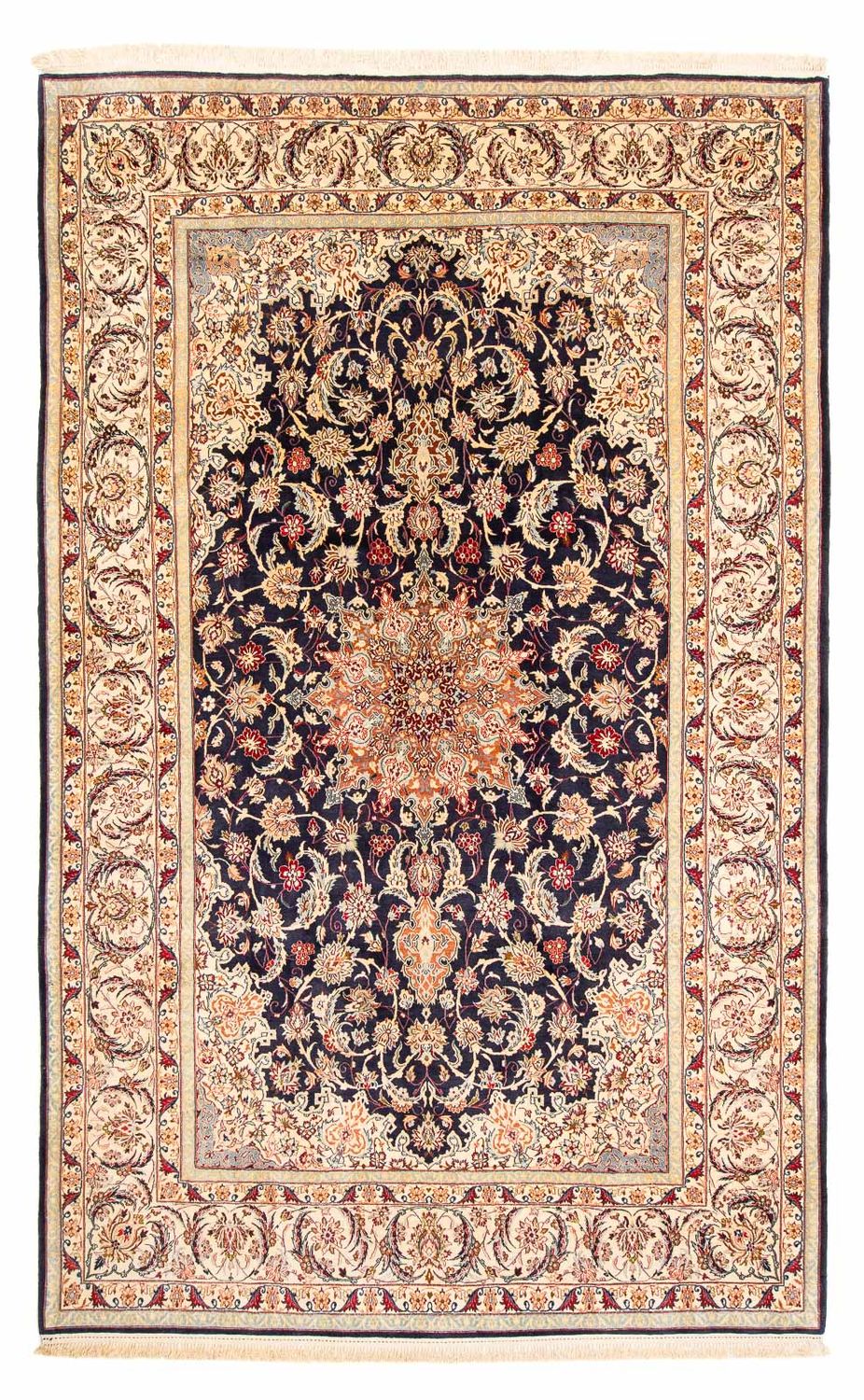 Dywan perski - Isfahan - Premium - 327 x 202 cm - ciemnoniebieski