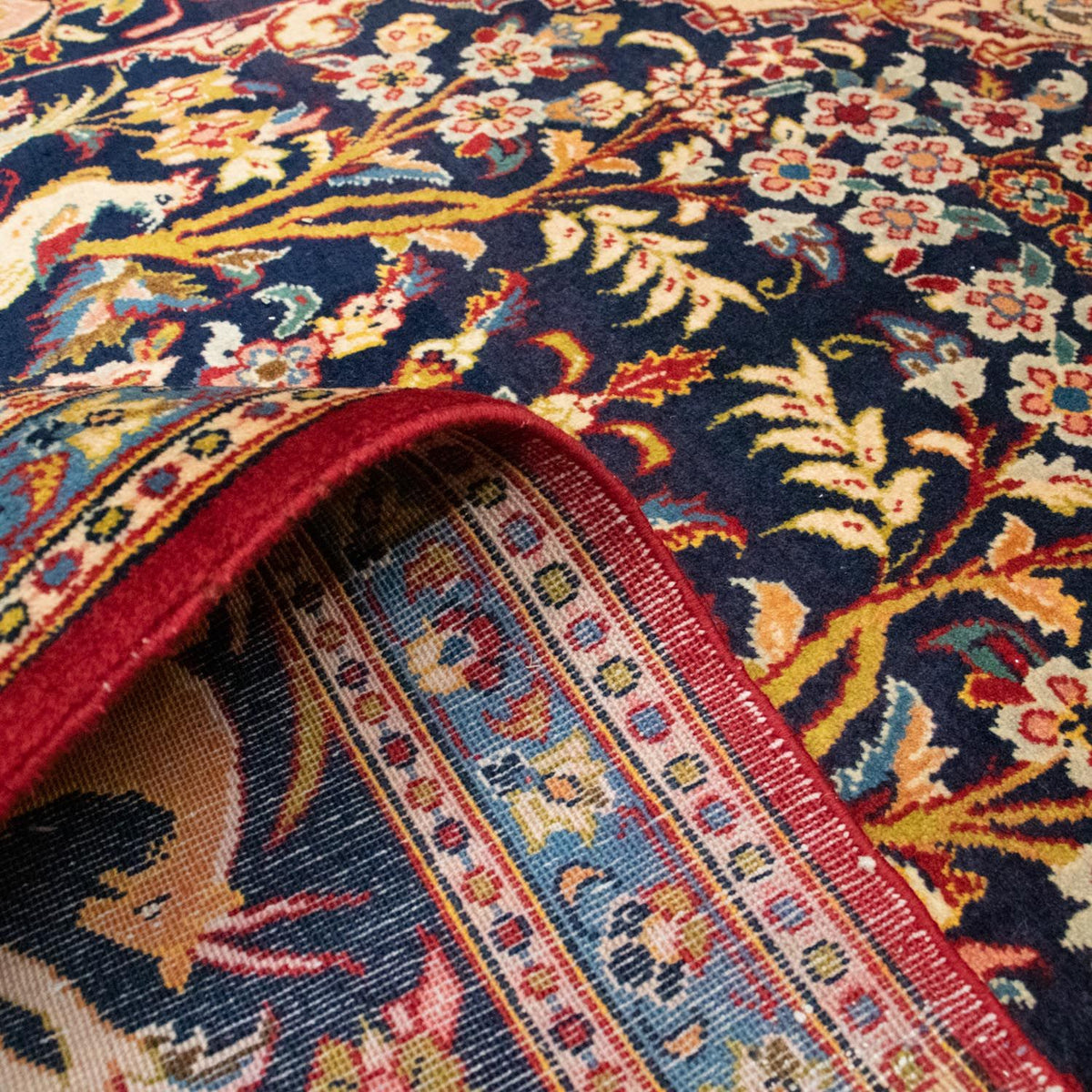 Dywan perski - Ghom - 217 x 134 cm - ciemnoniebieski