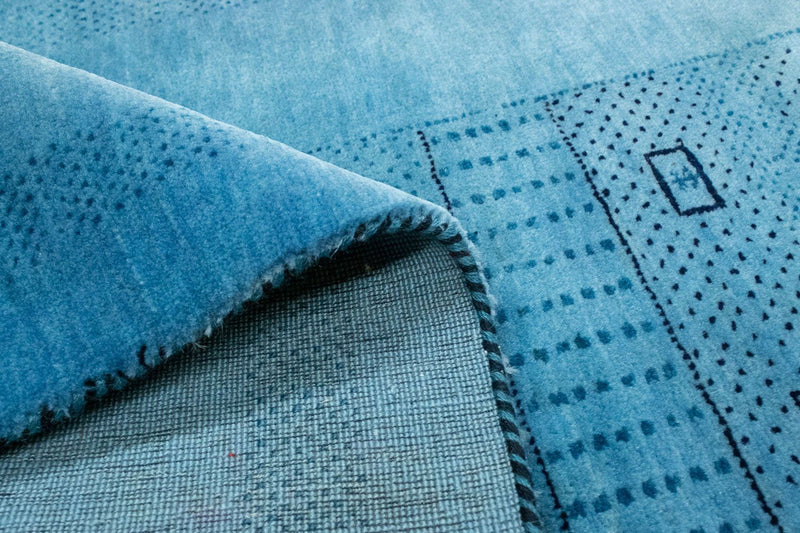 Biegacz Dywan Gabbeh - Loribaft Perski - 246 x 77 cm - niebieski