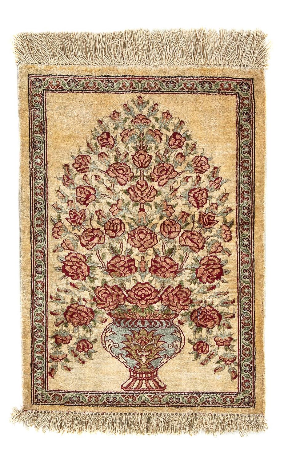 Jedwabny dywan - Ghom Silk - Premium - 41 x 31 cm - beżowy