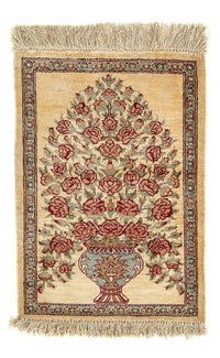 Jedwabny dywan - Ghom Silk - Premium - 41 x 31 cm - beżowy