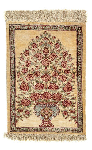 Jedwabny dywan - Ghom Silk - Premium - 41 x 31 cm - beżowy