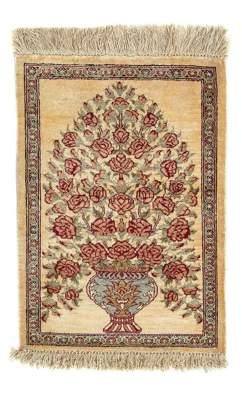 Jedwabny dywan - Ghom Silk - Premium - 41 x 31 cm - beżowy