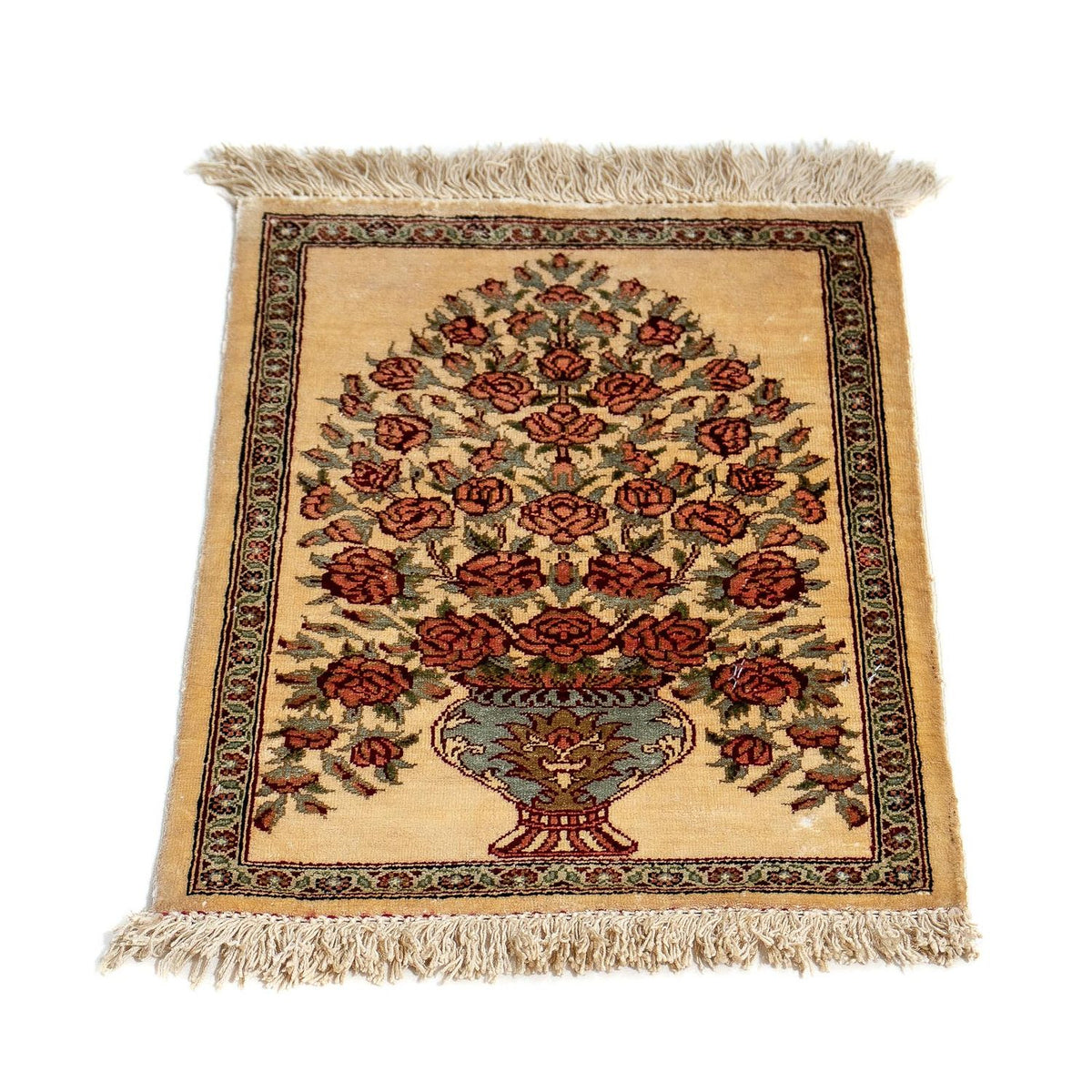 Jedwabny dywan - Ghom Silk - Premium - 41 x 31 cm - beżowy