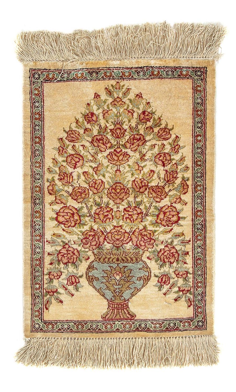 Jedwabny dywan - Ghom Silk - Premium - 42 x 31 cm - beżowy