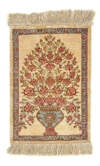 Jedwabny dywan - Ghom Silk - Premium - 42 x 31 cm - beżowy