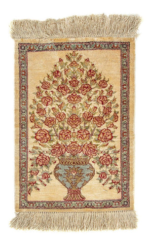 Jedwabny dywan - Ghom Silk - Premium - 42 x 31 cm - beżowy