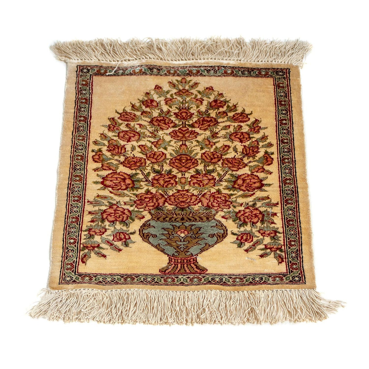 Jedwabny dywan - Ghom Silk - Premium - 42 x 31 cm - beżowy