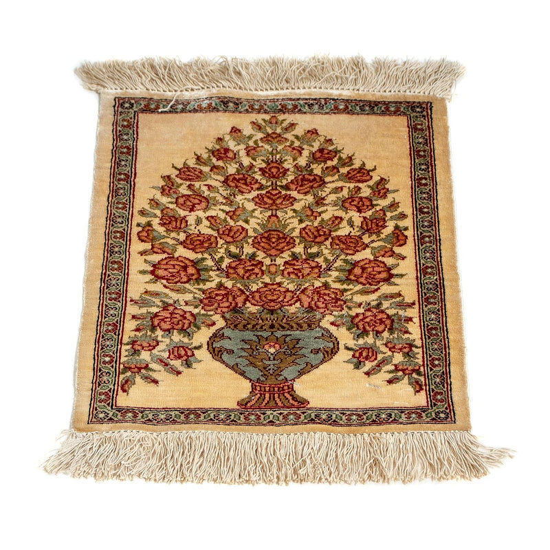 Jedwabny dywan - Ghom Silk - Premium - 42 x 31 cm - beżowy