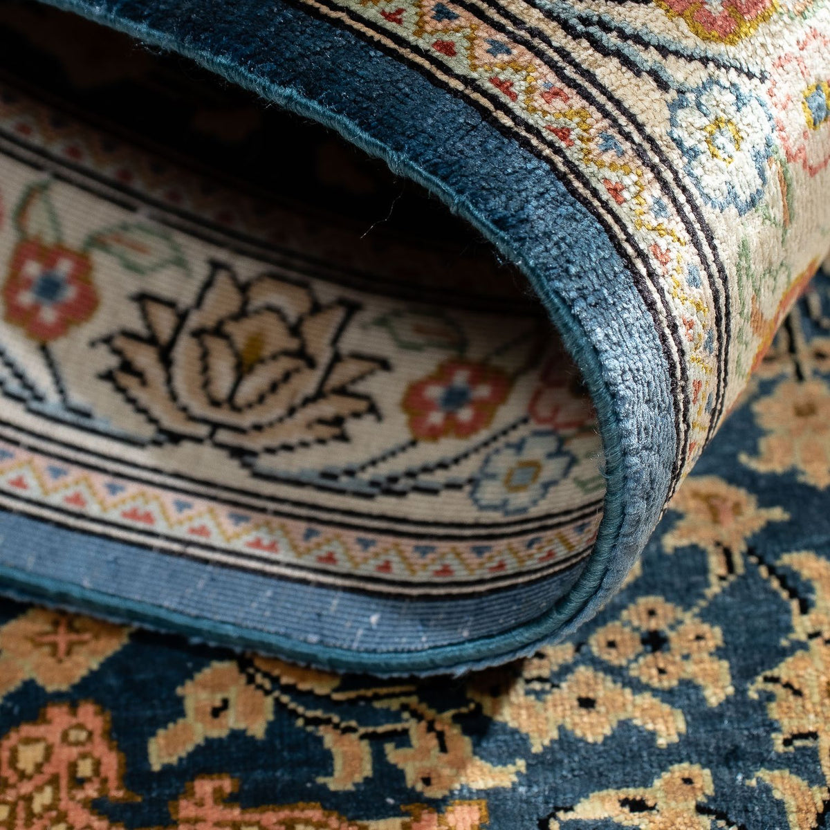 Dywan perski - Ghom - 83 x 58 cm - ciemnoniebieski