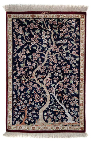 Dywan perski - Ghom - 87 x 59 cm - ciemnoniebieski