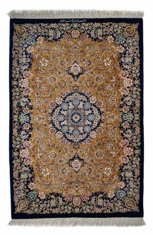 Dywan perski - Ghom - 91 x 62 cm - ciemnoniebieski