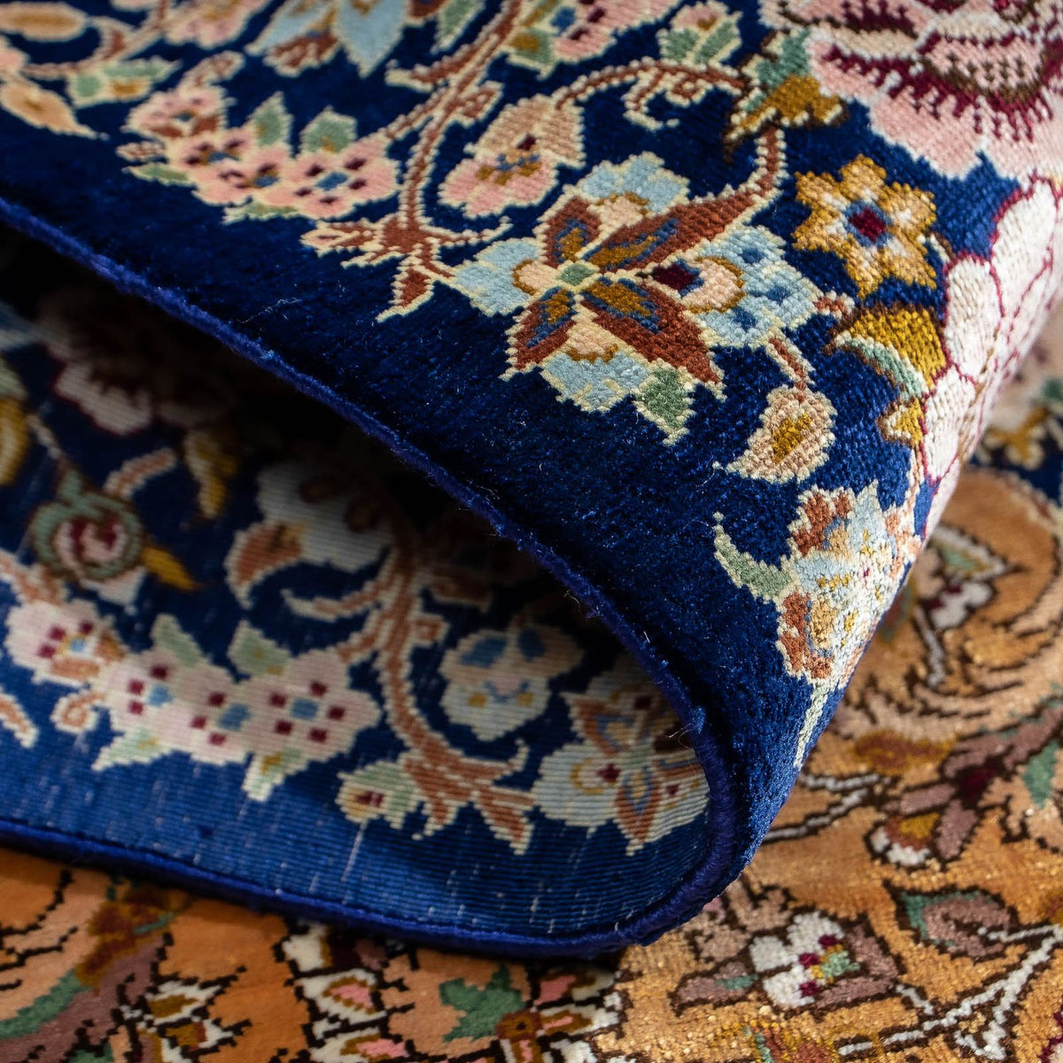 Dywan perski - Ghom - 91 x 62 cm - ciemnoniebieski