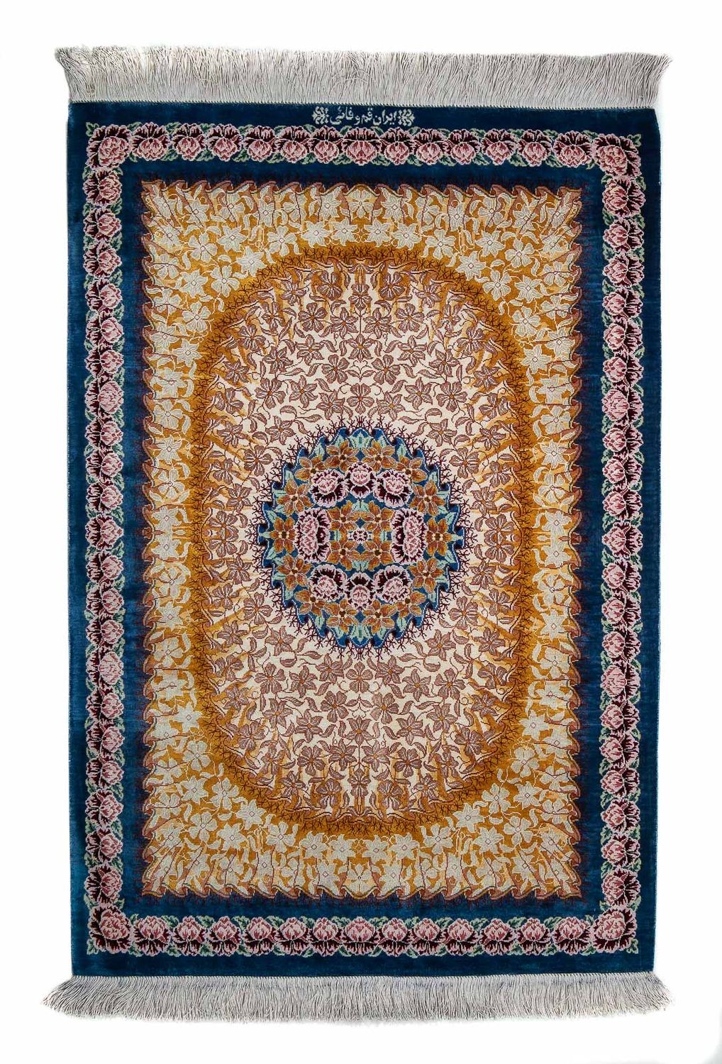 Jedwabny dywan - Ghom Silk - Premium - 93 x 60 cm - ciemnoniebieski
