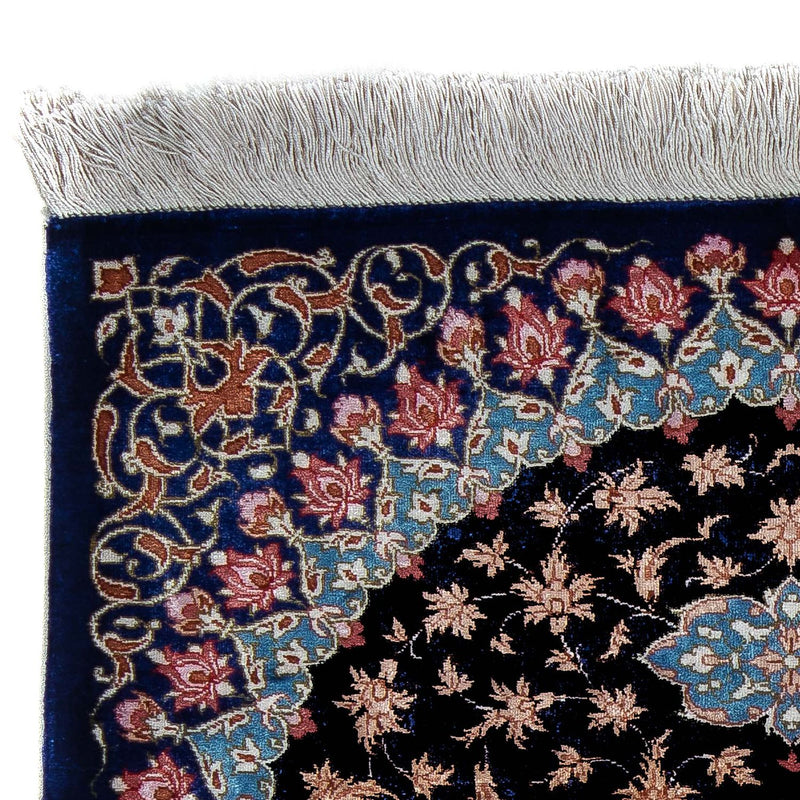 Dywan perski - Ghom - 80 x 55 cm - ciemnoniebieski