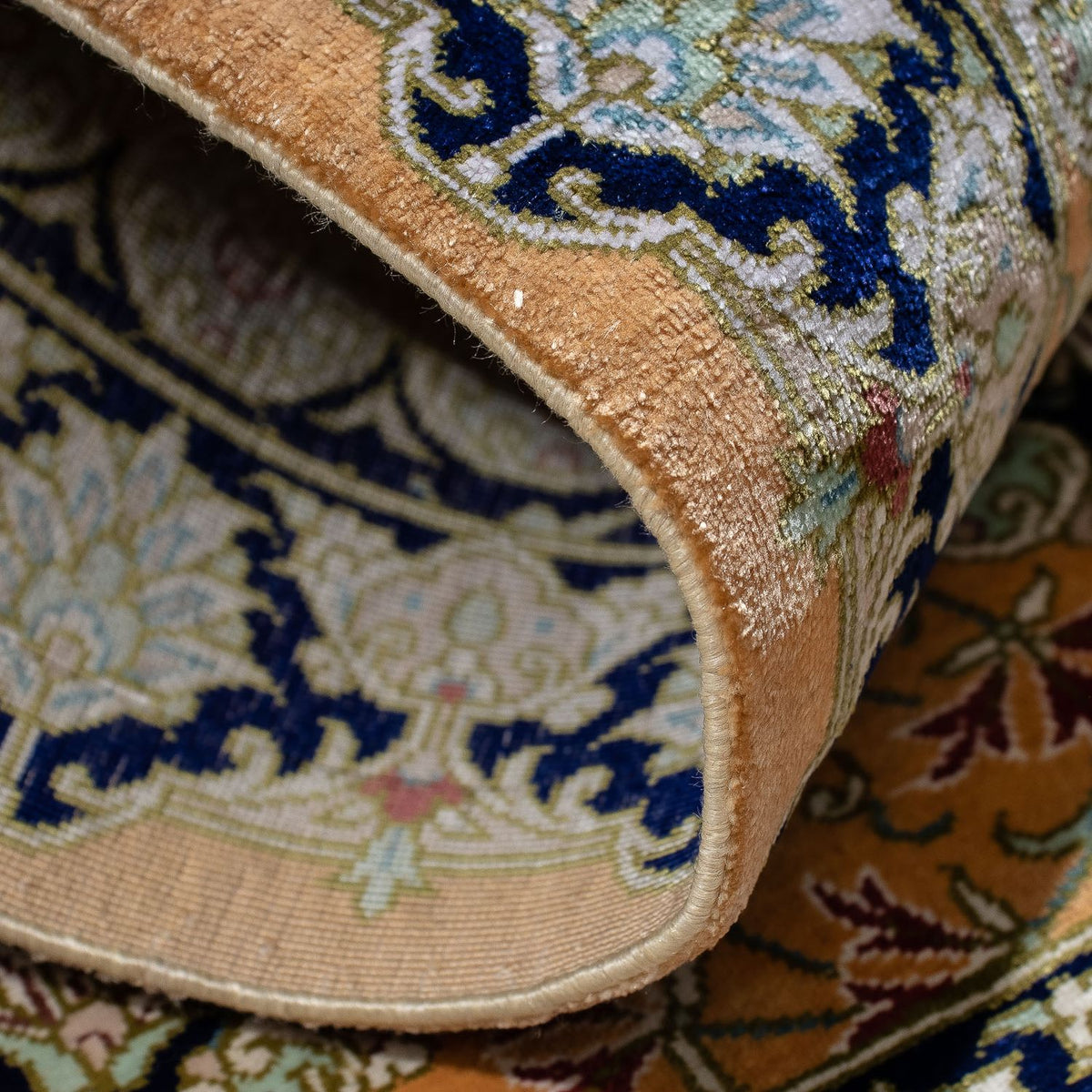 Dywan perski - Ghom - 93 x 59 cm - żółty musztardowy