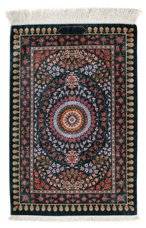 Dywan perski - Ghom - 93 x 60 cm - ciemnoniebieski