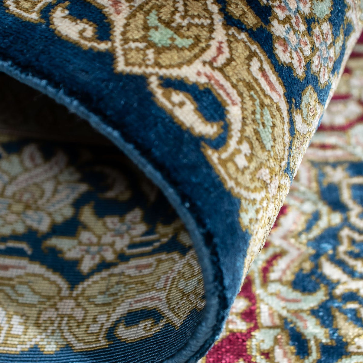 Dywan perski - Ghom - 92 x 61 cm - ciemnoniebieski