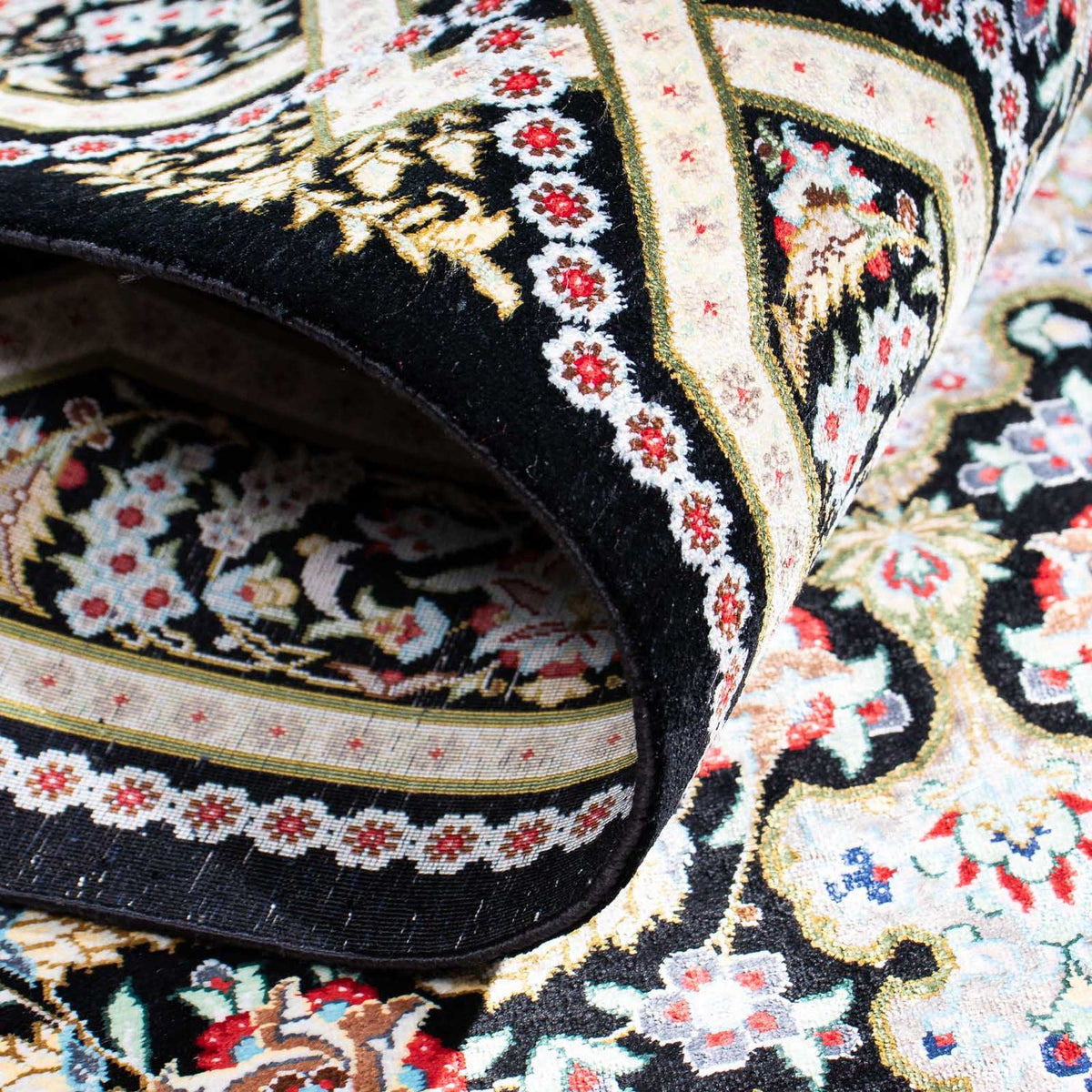 Dywan perski - Ghom - 124 x 79 cm - ciemnoniebieski