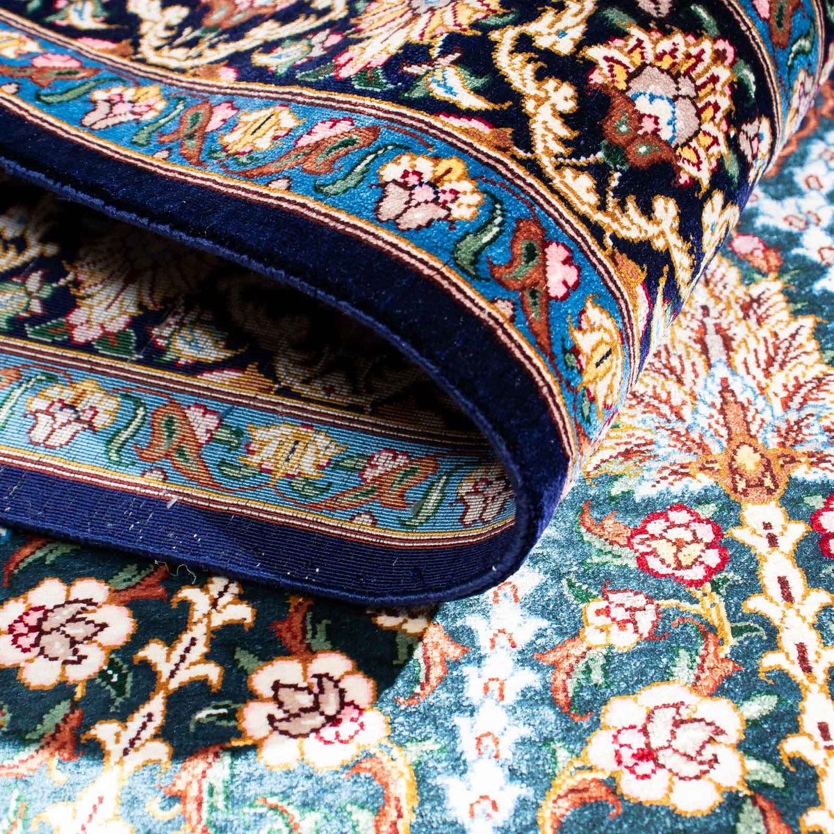 Dywan perski - Ghom - 121 x 81 cm - ciemnoniebieski