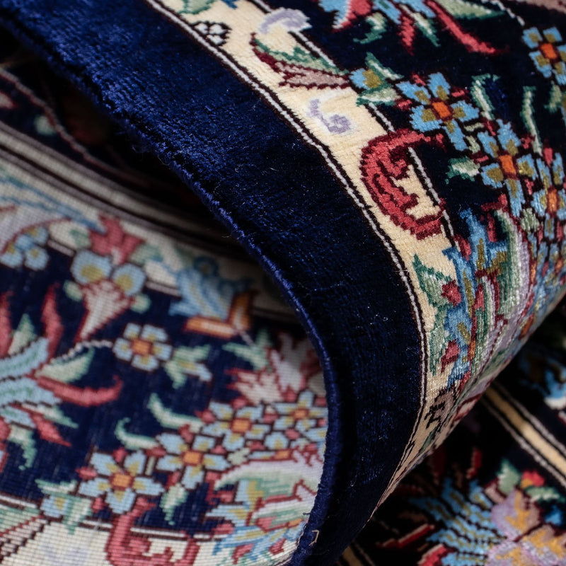 Dywan perski - Ghom - 98 x 61 cm - ciemnoniebieski