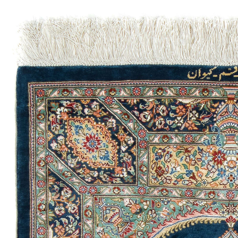 Dywan perski - Ghom - 91 x 62 cm - ciemnoniebieski