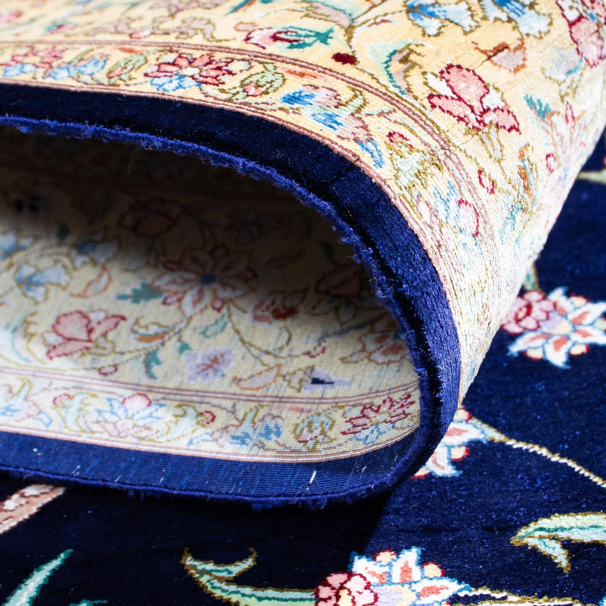 Dywan perski - Ghom - 119 x 80 cm - ciemnoniebieski