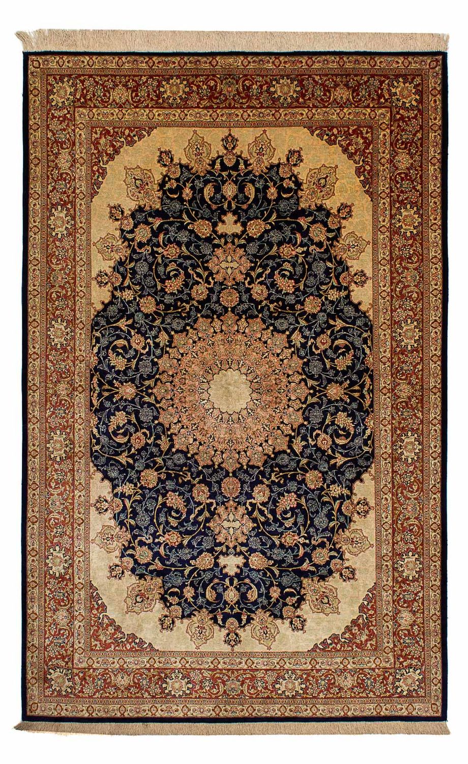 Jedwabny dywan - Ghom Silk - Premium - 216 x 132 cm - ciemnoniebieski