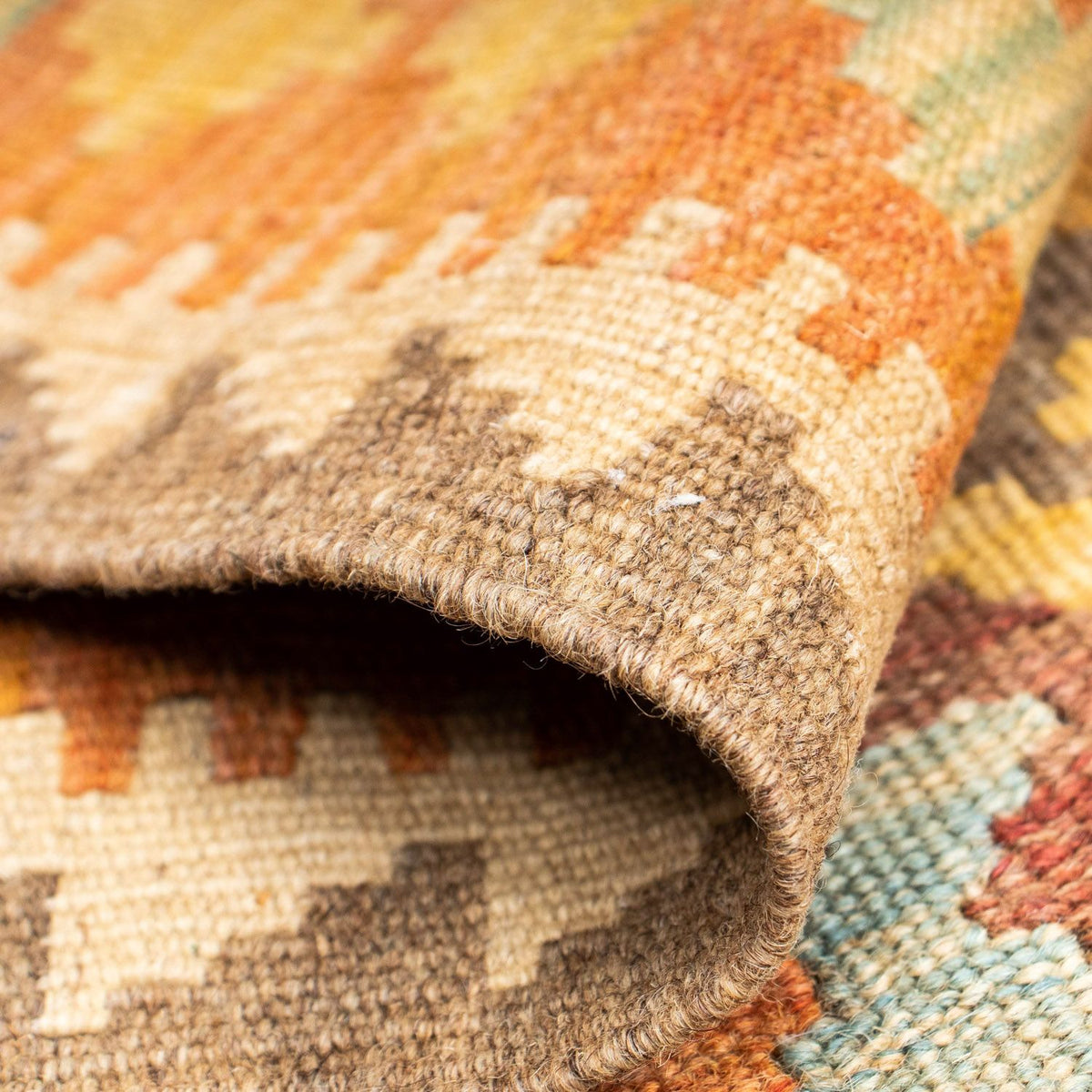 Biegacz Dywan Kelim - Orientalny - 209 x 71 cm - złoto