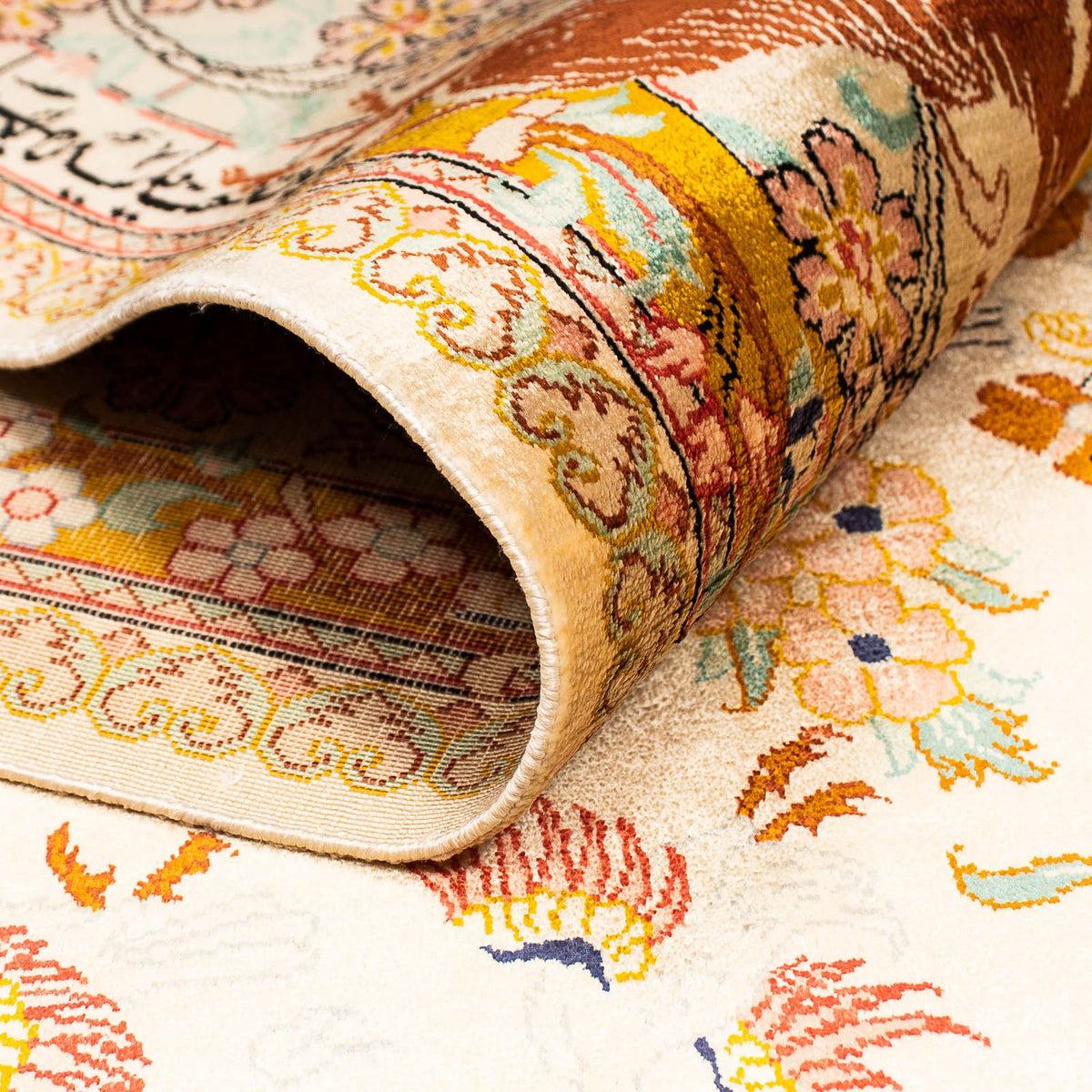 Jedwabny dywan - Ghom Silk - Premium - 195 x 125 cm - różowy