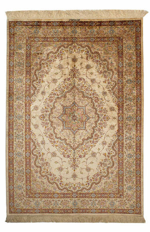 Jedwabny dywan - Ghom Silk - Premium - 188 x 130 cm - beżowy