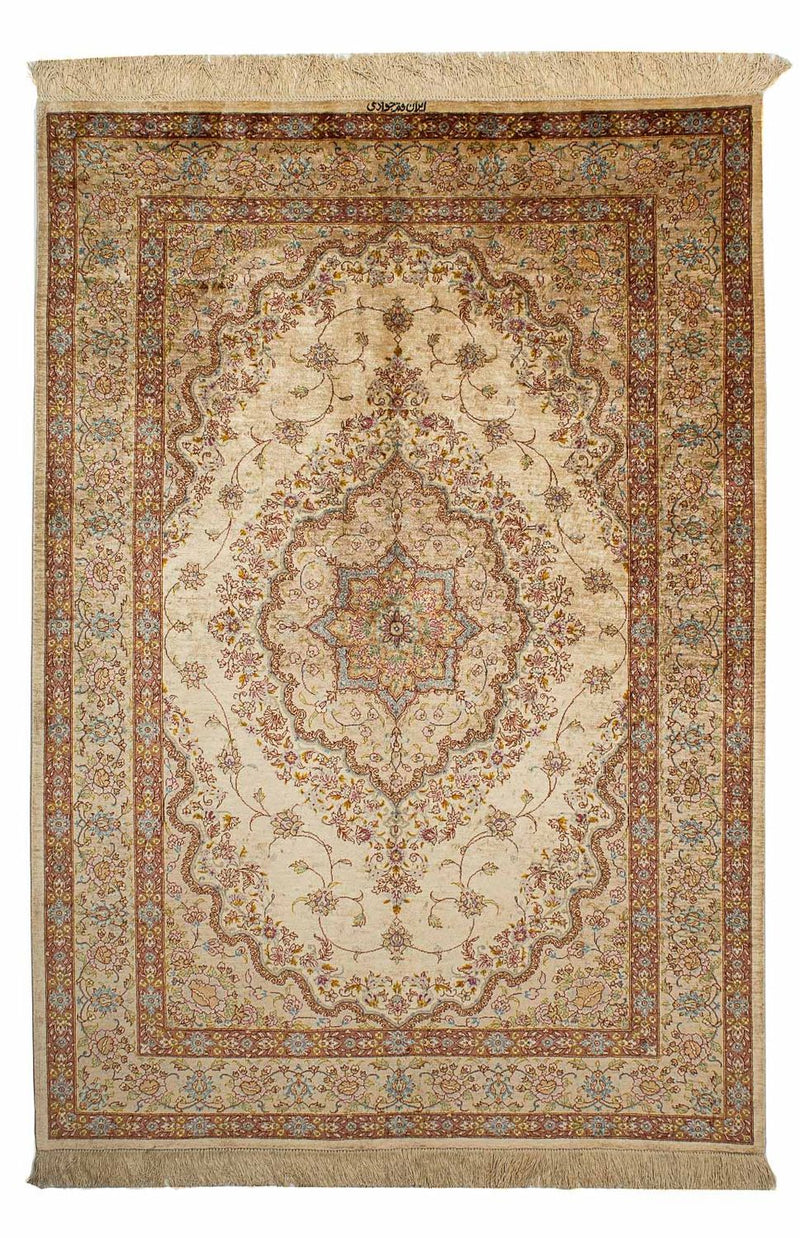 Jedwabny dywan - Ghom Silk - Premium - 188 x 130 cm - beżowy