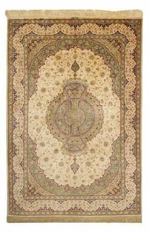 Jedwabny dywan - Ghom Silk - Premium - 197 x 131 cm - beżowy